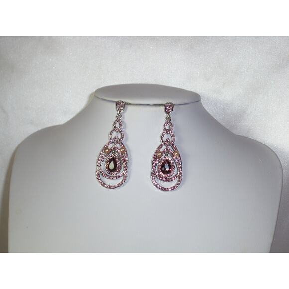 Grape Cranberry rhinestone tear drop wedding MOB party prom formal earrings - Picture 1 of 5